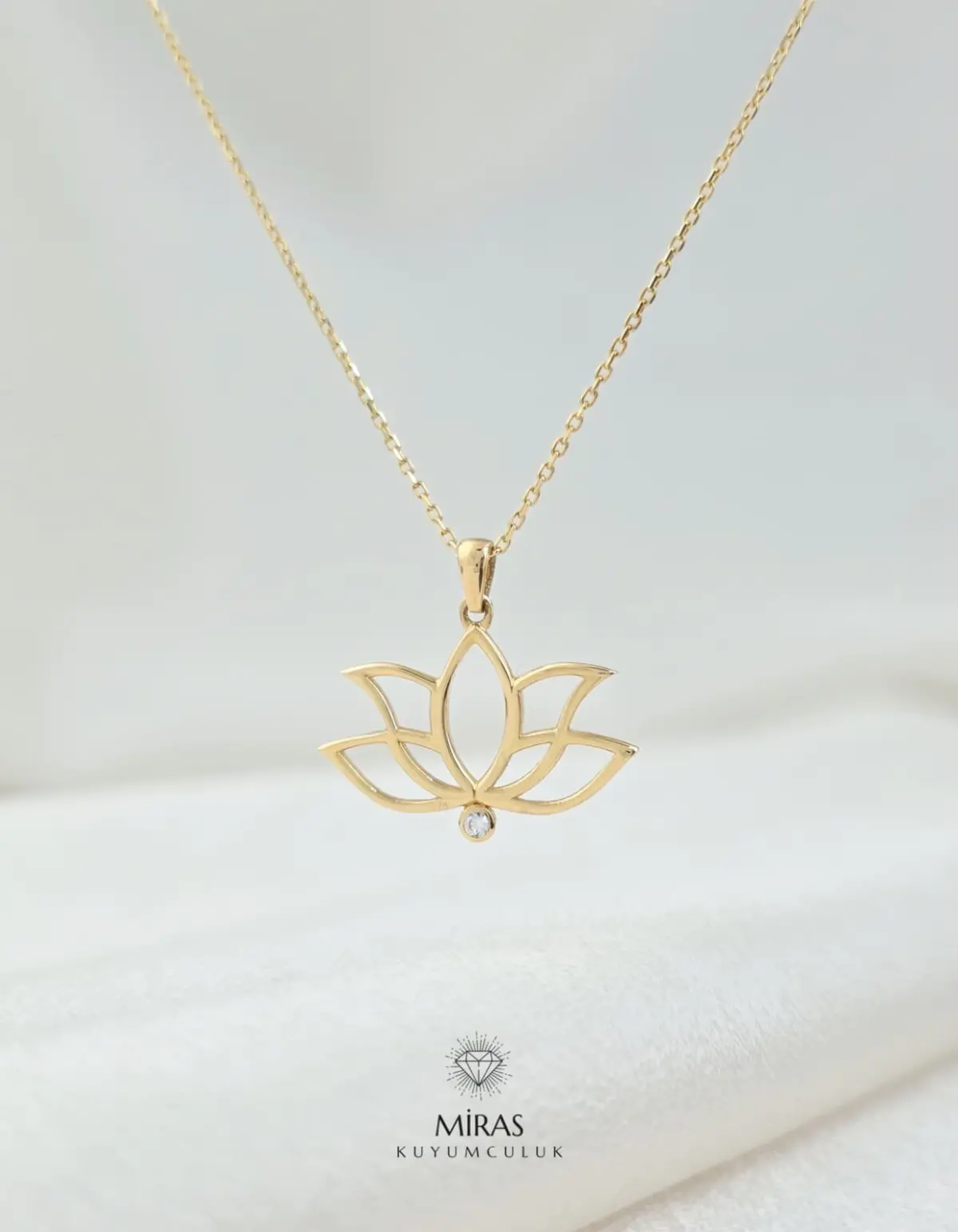 14 Ayar Altın - Minimal Lotus Çiçeği Kolye - K14KLY336